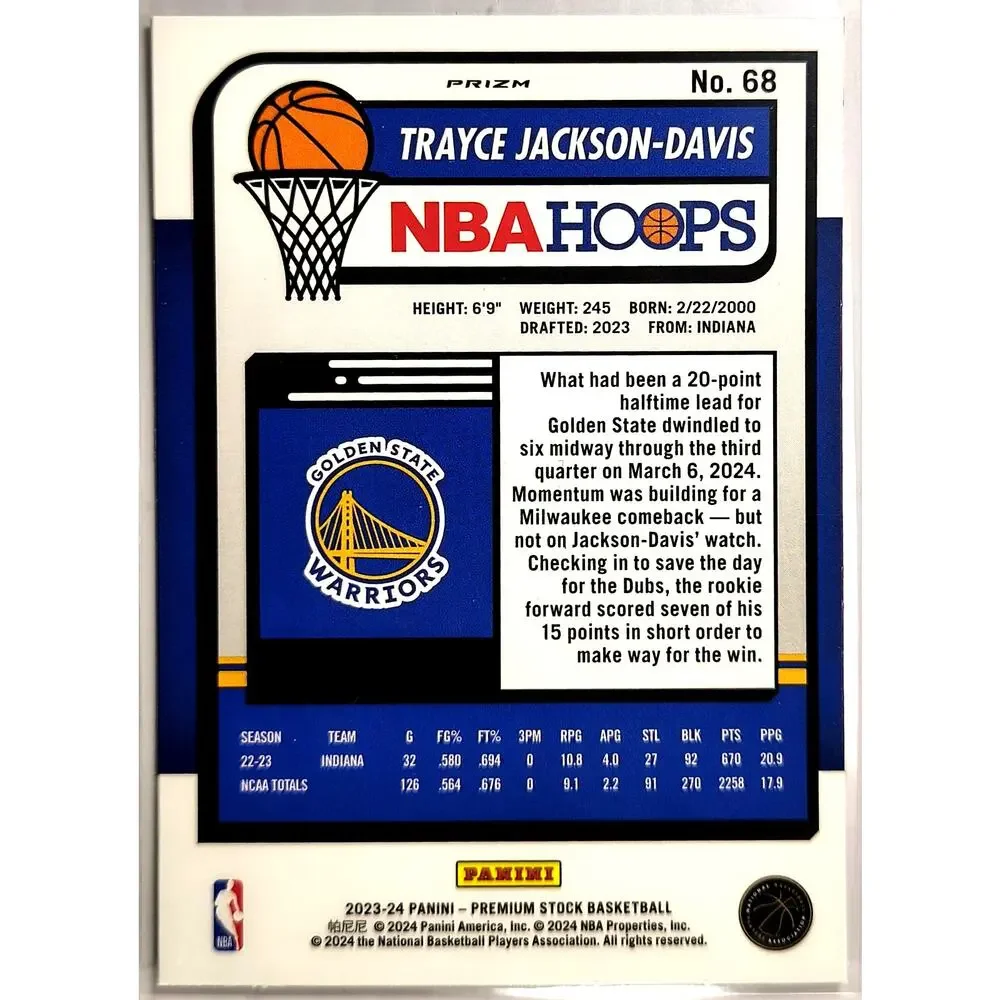 2023-24 NBA Hoops Premium Stock #68 TRAYCE JACKSON-DAVIS Disco Prizm, See Pics!
